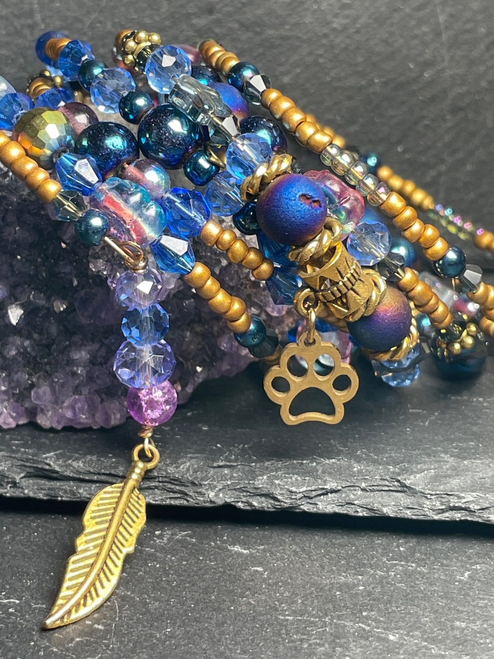 PRICE DROPPED Artisan Moonlit Paws Gemstone Wrap Bracelet - Picture 5 of 10